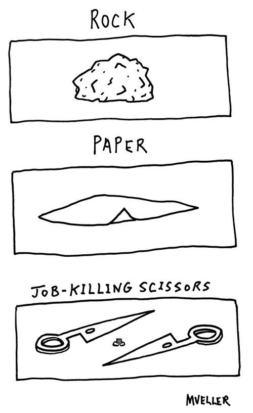Rock. Paper. Job-killing scissors.