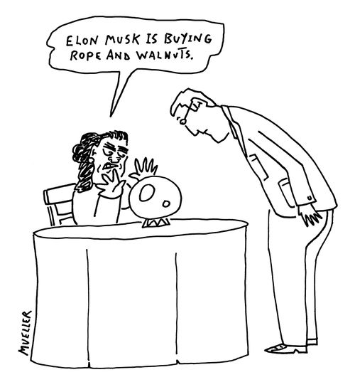 "Elon Musk is buying rope and walnuts."