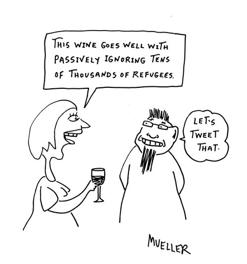 "This wine goes well with passively ignoring tens of thousands of refugees."