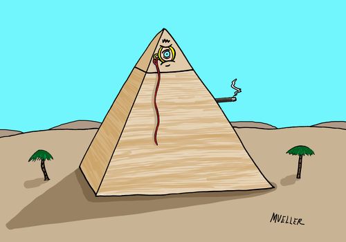 A pyramid with a monocle and cigarette