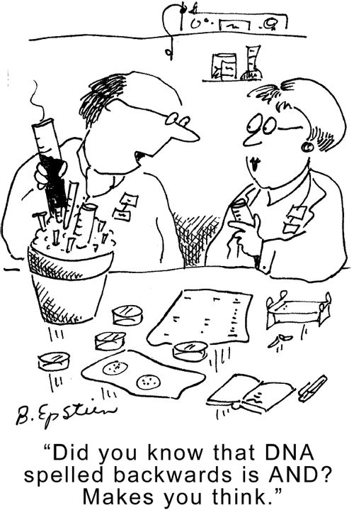 "Did you know that DNA spelled backwards is AND? Makes you think."