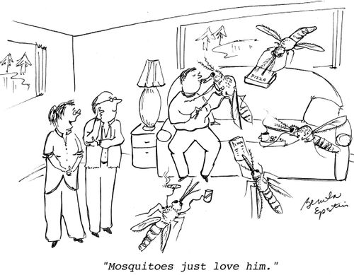 "Mosquitoes just love him."