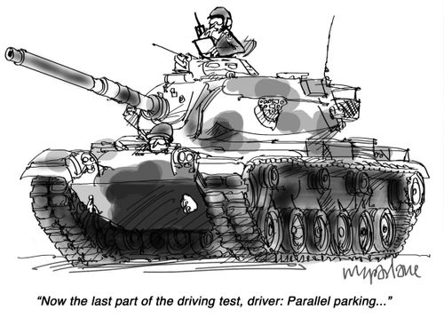 "Now the last part of the driving test, driver: Parallel parking..."