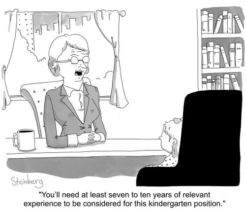 "You'll need at least seven to ten years of revelant experience to be considered for this kindergarten position."
