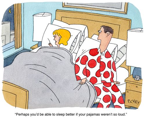 "Perhaps you'd be able to sleep better if you pajamas weren't so loud."