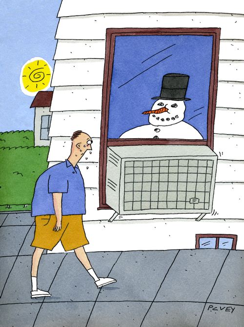 A snowman enjoys the aircon