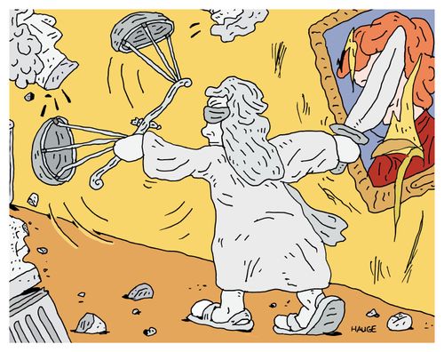 Lady justice wrecks a hallway