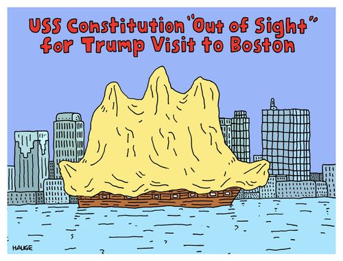 USS Constitution "out of sight" for Trump visit to Boston.