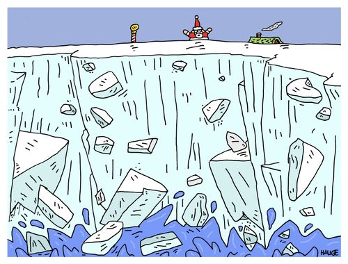 Santa Claus panics as the ice caps melt