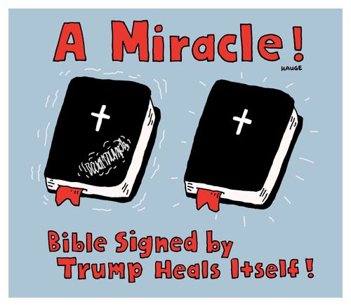 A Miracle! Bible signed by Trump heals itself.