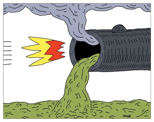 A smoking gun emitting a pool of green slime