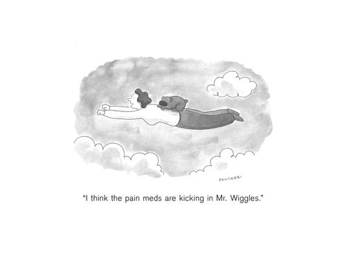"I think the pain meds are kicking in Mr. Wiggles."