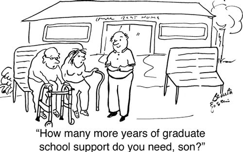 "How many more years of graduate school support do you need, son?"