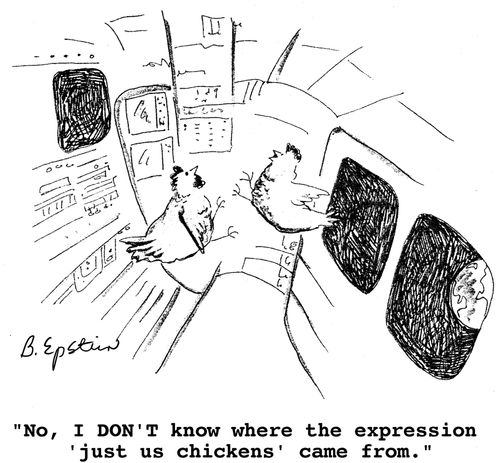 "No, I DON'T know where the expression 'just us chickens' came from."