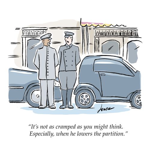 "It's not as cramped as you might think. Especially, when he lowers the partition."
