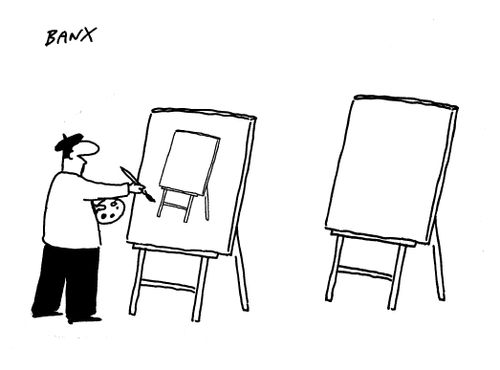 Artist paints an easel on an easel