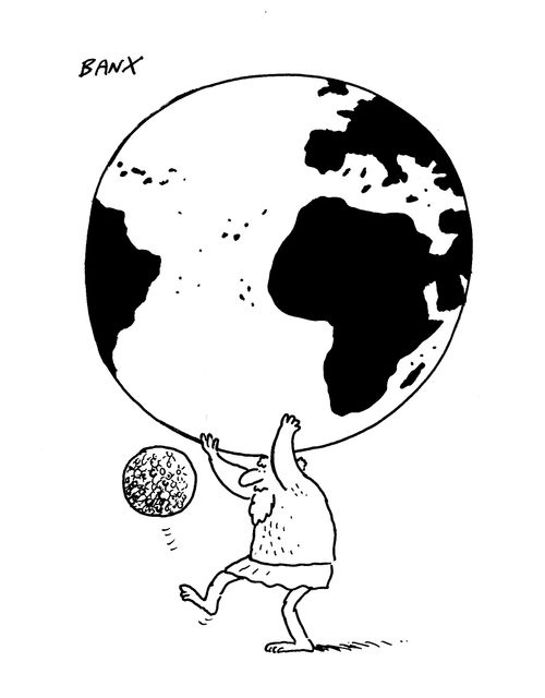 Atlas juggling with the moon.
