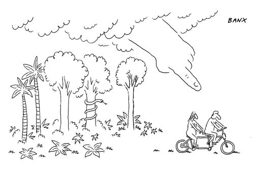 Adam and eve riding a tandem bike