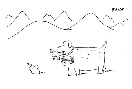 St. Bernard brings a trapped man a dead bird.