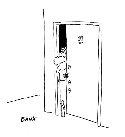 Tiny man and the chained door.