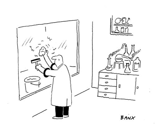 Scientist cleans lab window.