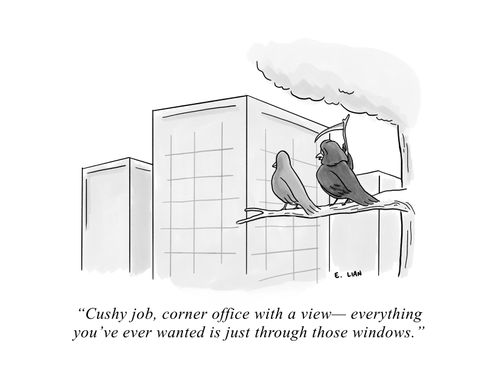 "Cushy job, corner office with a view - everything you've ever wanted is just through those windows."