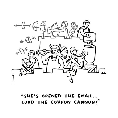 "She's opened the email... load the coupon cannon!"