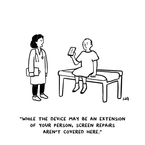 "While the device may be an extension of your person, screen repairs aren't covered here."
