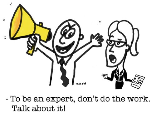 "To be an expert, don't do the work. Talk about it!"