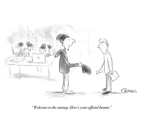 "Welcome to the startup. Here's your official beanie."