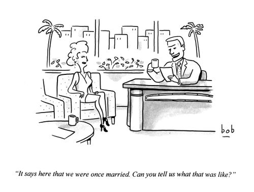 "It says here that we were once married. Can you tell us what that was like?"