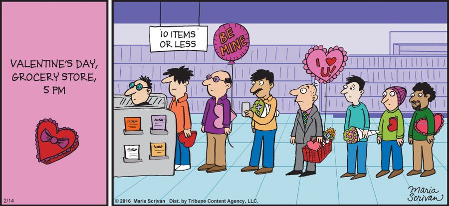 Valentine's day, grocery store, 5pm