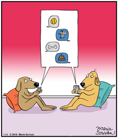 Dogs texting each other emojis