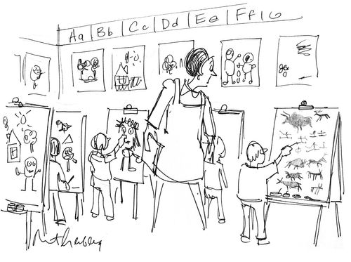 Kid doing cave paintings