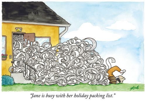 "Jane is busy with her holiday packing list."