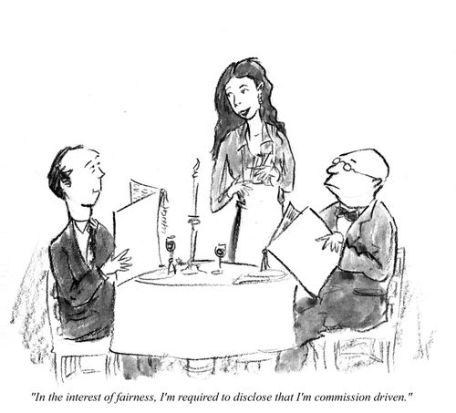 "In the interests of fairness, I'm required to disclose that I'm comission driven."