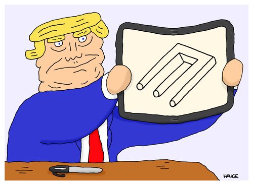 Trump holds up an image of a blivet