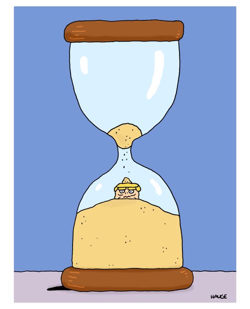 Trump is buried in an hourglass