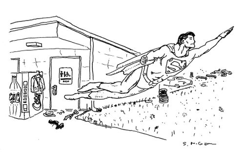 Superman with nowhere to change
