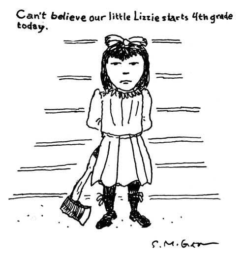 "Can't believe our little Lizzie starts 4th grade today."