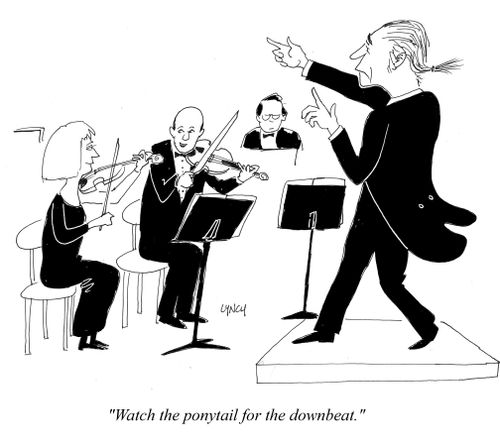 "What the ponytail for the downbeat."