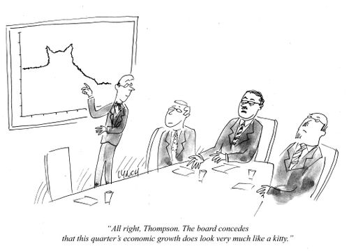 "All right, Thompson. The board concedes that this quarter's economic growth does look very much like a kitty.