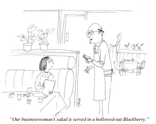 "Our businesswoman's salad is served in a hollowed out Blackberry."