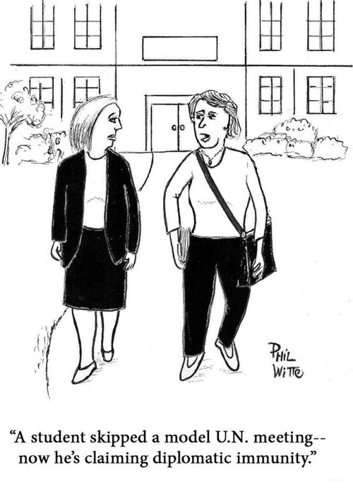 "A student skipped a model U.N. meeting – now he's claiming diplomatic immunity."