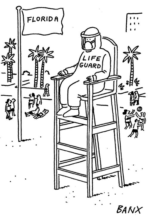 Lifeguard wearing Hazmat suit.