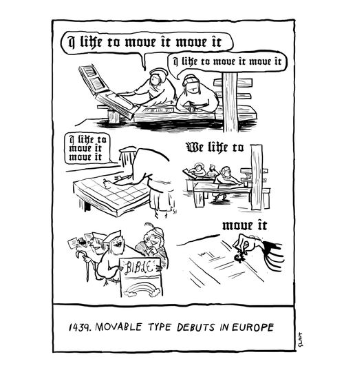 1439. Movable type debuts in Europe.