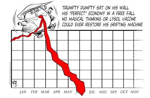 Trumpty Dumpty sat on his wall his 'perfect' economy in a free fall no magical thinking or lysol vaccine could ever restore his grafting machine.