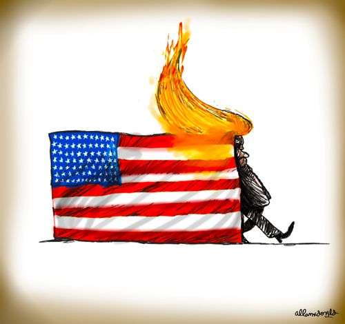 Setting fire to the US flag