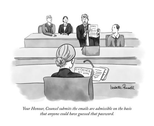 "Your Honour, Counsel submits the emails are admissible on the basis that anyone could have guessed the password."