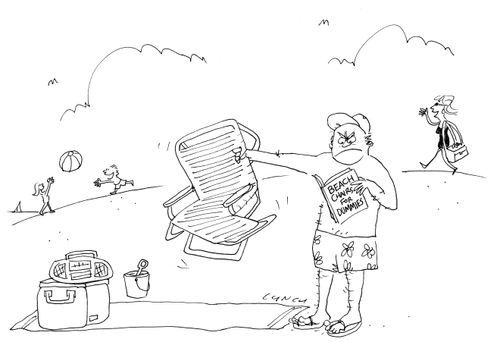A man reading 'Beach Chairs for Dummies'